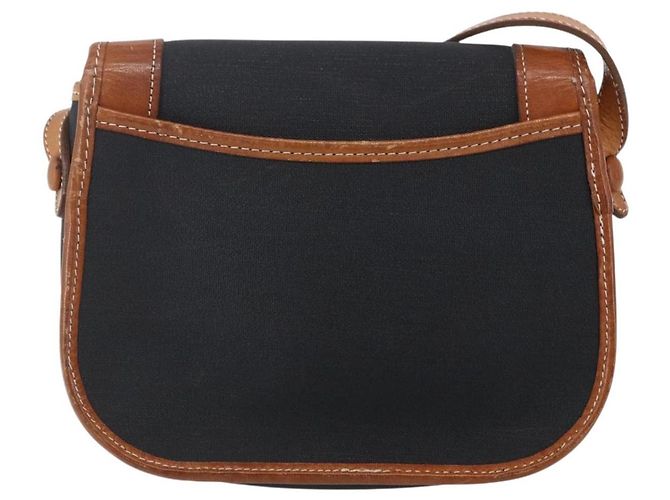 Borsa a Spalla Christian Dior in Nylon Pelle Nera Marrone Oro Auth ep11933 Nero D'oro - vista 2