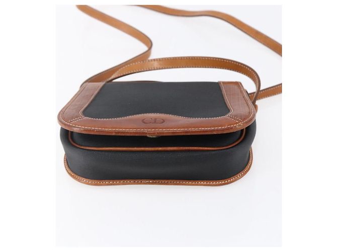Borsa a Spalla Christian Dior in Nylon Pelle Nera Marrone Oro Auth ep11933 Nero D'oro - vista 5