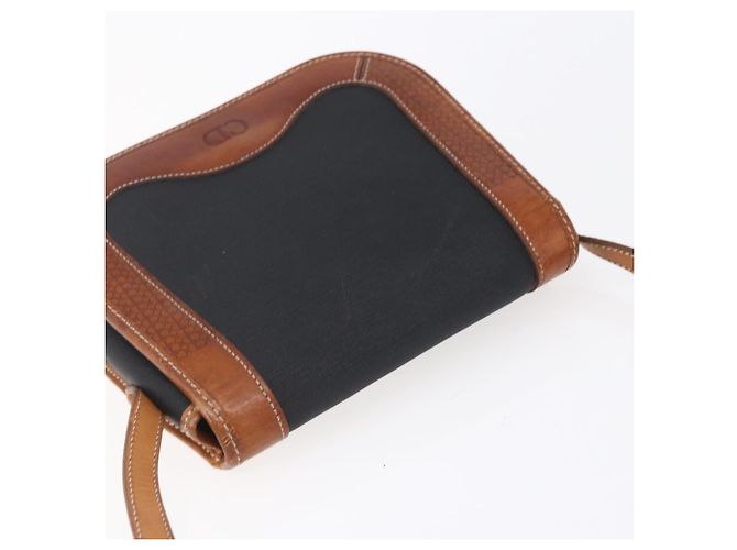 Borsa a Spalla Christian Dior in Nylon Pelle Nera Marrone Oro Auth ep11933 Nero D'oro - vista 6