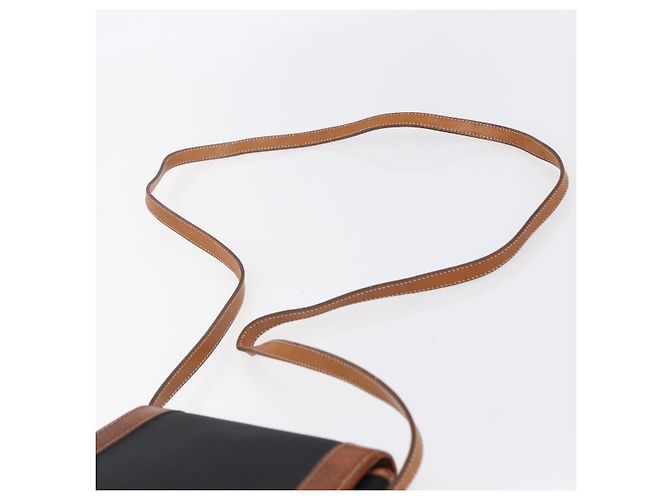 Borsa a Spalla Christian Dior in Nylon Pelle Nera Marrone Oro Auth ep11933 Nero D'oro - vista 8