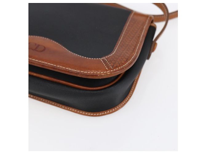 Borsa a Spalla Christian Dior in Nylon Pelle Nera Marrone Oro Auth ep11933 Nero D'oro - vista 9