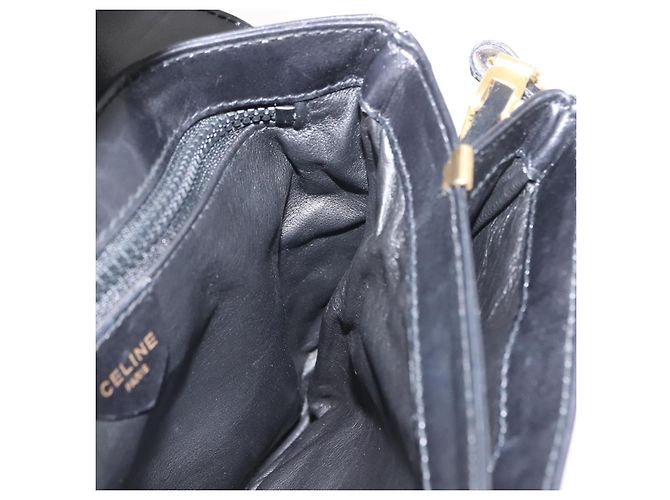 Céline Borsa a Spalla CELINE in Pelle Nera Oro Auth 149543 Nero D'oro - vista 19