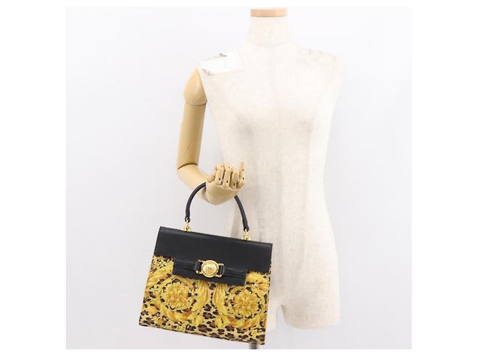 Borsa a mano Gianni Versace in pelle PVC gialla e nera Auth BA7502 Nero Giallo - vista 23