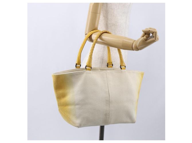 Autre Marque Borsa Tote Bottega Veneta in tela e pelle gialla Auth bs30596 Giallo - vista 21