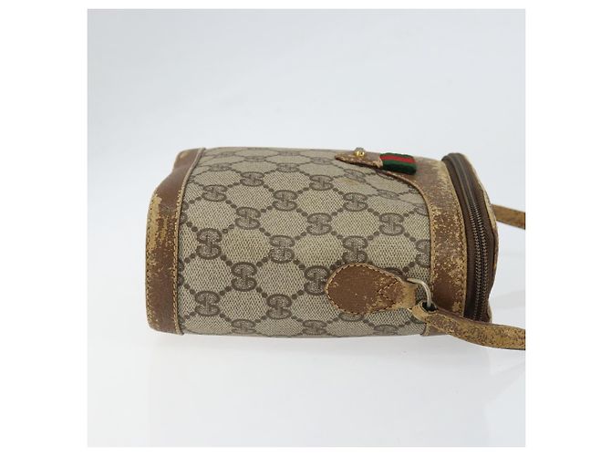 Borsa Gucci GG Supreme Web Sherry Line in PVC beige e oro 904 02 070 Auth 152352 D'oro - vista 3