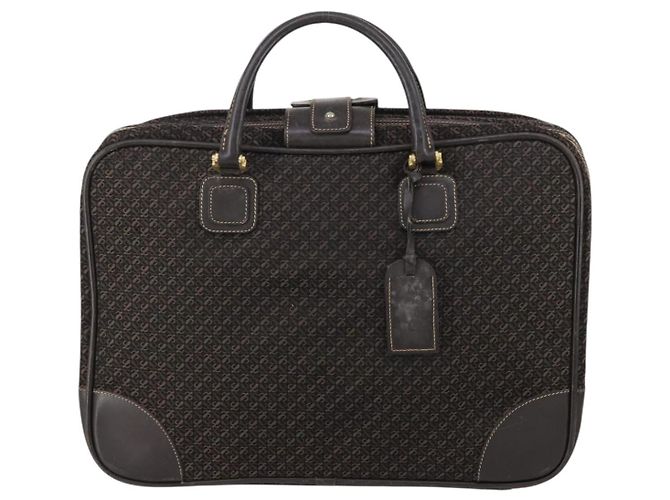 LOEWE Trunk Tela Pelle Marrone Scuro Oro Auth 146599 D'oro - vista 13