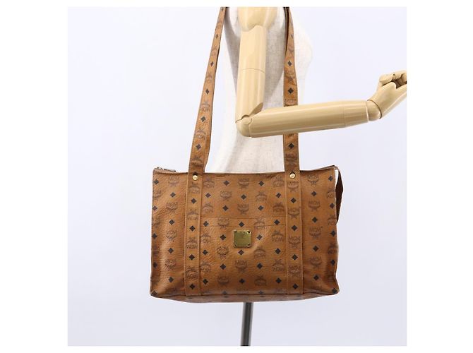 Borsa tote MCM Logogram Vicetos in pelle PVC marrone e oro Auth 150113 D'oro - vista 21