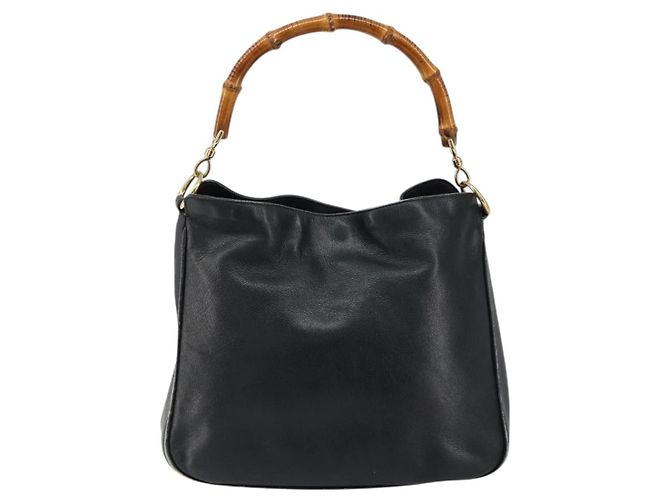 Borsa a Mano in Pelle Gucci Bamboo Nera Oro 001 0166 1638 Auth 152010 Nero D'oro - vista 13