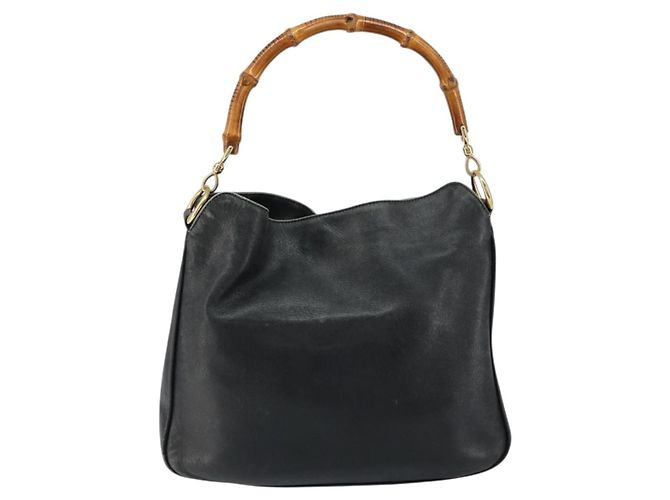 Borsa a Mano in Pelle Gucci Bamboo Nera Oro 001 0166 1638 Auth 152010 Nero D'oro - vista 2