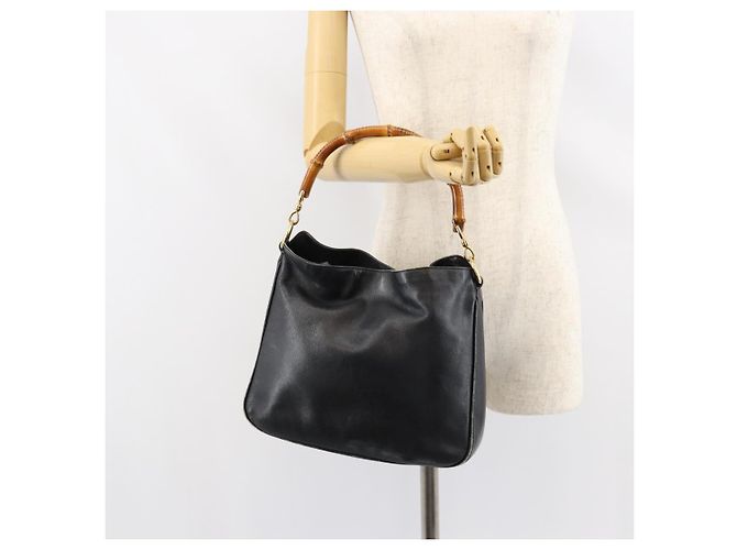 Borsa a Mano in Pelle Gucci Bamboo Nera Oro 001 0166 1638 Auth 152010 Nero D'oro - vista 21