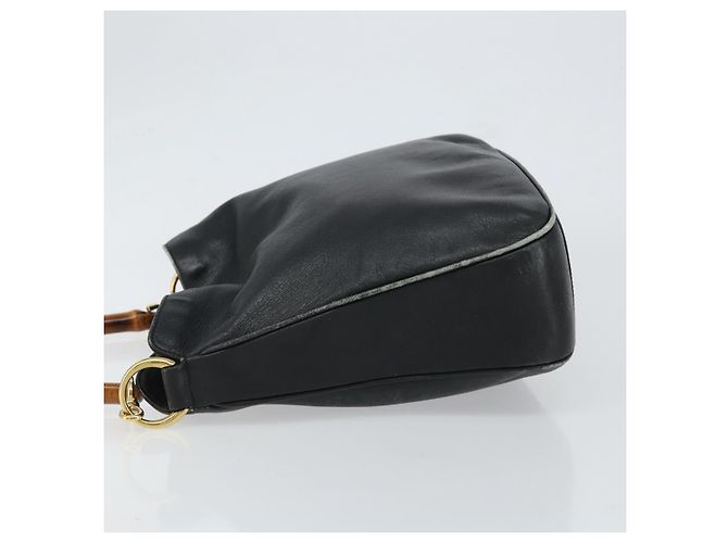 Borsa a Mano in Pelle Gucci Bamboo Nera Oro 001 0166 1638 Auth 152010 Nero D'oro - vista 4