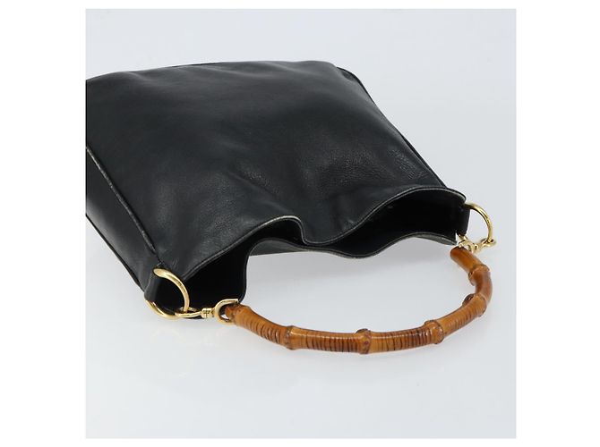 Borsa a Mano in Pelle Gucci Bamboo Nera Oro 001 0166 1638 Auth 152010 Nero D'oro - vista 6