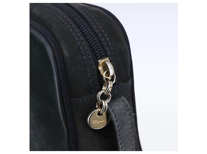 Borsa a Spalla Vala in Camoscio Blu Navy e Oro Auth BA7534 di Salvatore Ferragamo D'oro - vista 10