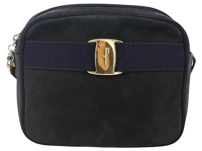 Borsa a Spalla Vala in Camoscio Blu Navy e Oro Auth BA7534 di Salvatore Ferragamo D'oro - vista 13