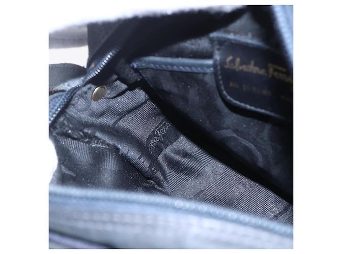Borsa a Spalla Vala in Camoscio Blu Navy e Oro Auth BA7534 di Salvatore Ferragamo D'oro - vista 18