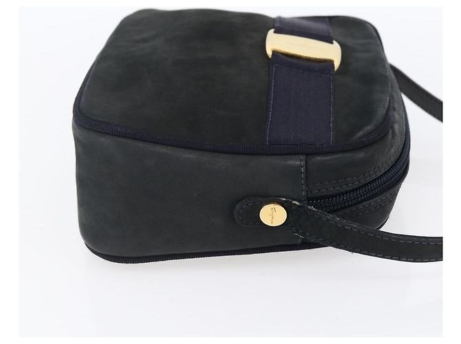 Borsa a Spalla Vala in Camoscio Blu Navy e Oro Auth BA7534 di Salvatore Ferragamo D'oro - vista 4