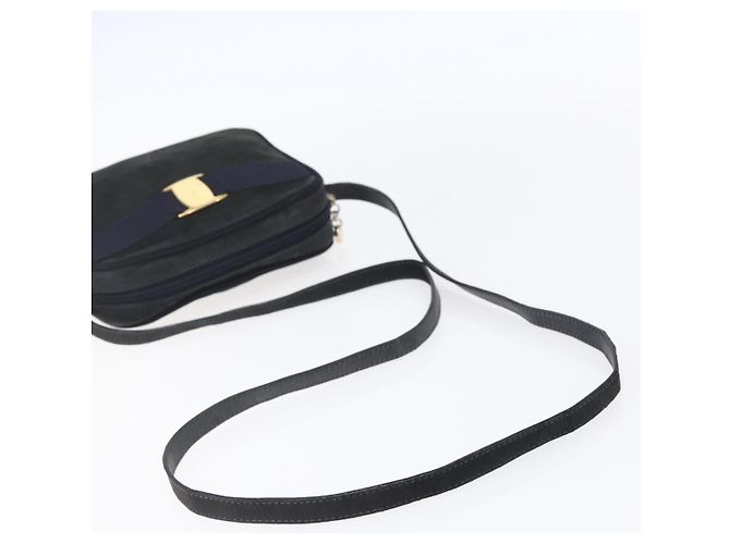 Borsa a Spalla Vala in Camoscio Blu Navy e Oro Auth BA7534 di Salvatore Ferragamo D'oro - vista 7