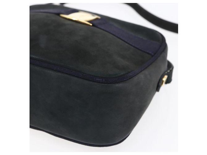 Borsa a Spalla Vala in Camoscio Blu Navy e Oro Auth BA7534 di Salvatore Ferragamo D'oro - vista 9