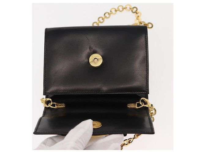 Borsa a Spalla Chain Vala in Pelle Nera e Oro Auth 147890 di Salvatore Ferragamo Nero D'oro - vista 9