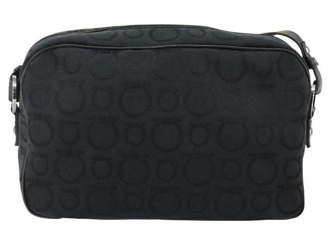 Borsa a Spalla Gancini in Tela Nera e Argento di Salvatore Ferragamo Auth 143219 Nero - vista 2