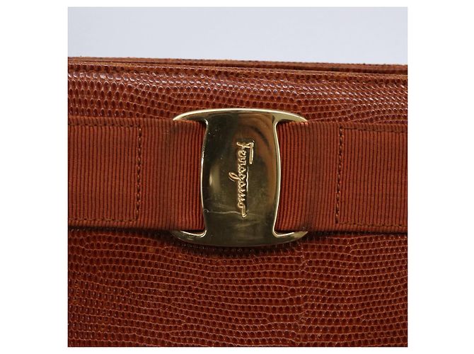 Borsa Tote Vala in pelle embossata Salvatore Ferragamo marrone oro Auth gh1259 - vista 14