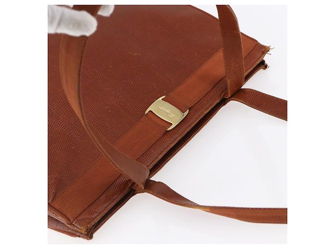 Borsa Tote Vala in pelle embossata Salvatore Ferragamo marrone oro Auth gh1259 - vista 6