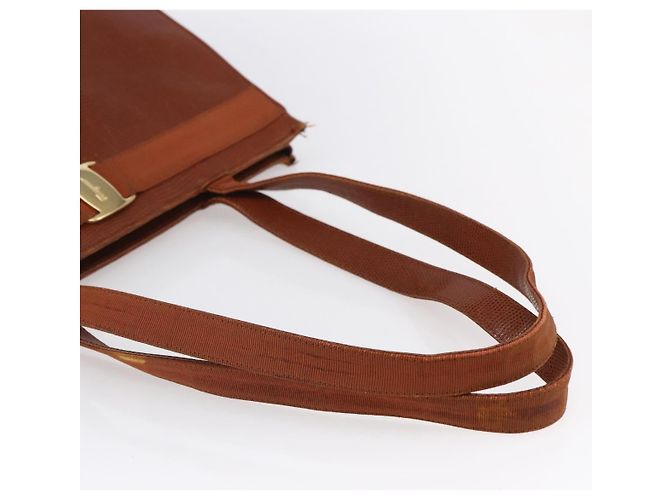 Borsa Tote Vala in pelle embossata Salvatore Ferragamo marrone oro Auth gh1259 - vista 7