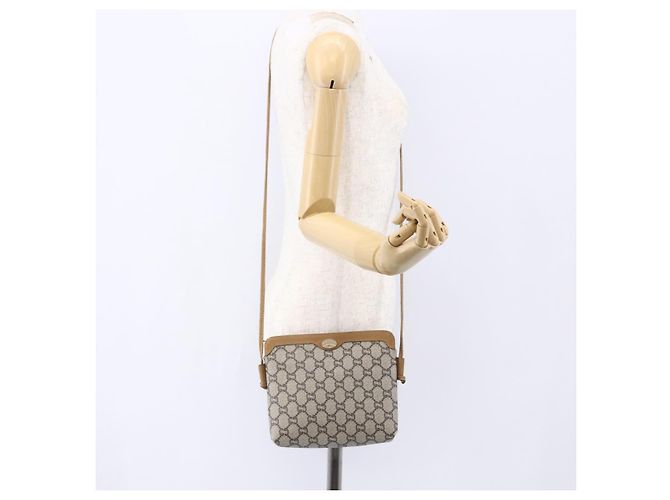 Borsa a Spalla GUCCI GG Plus Supreme PVC Beige Oro Auth th6453 D'oro - vista 22