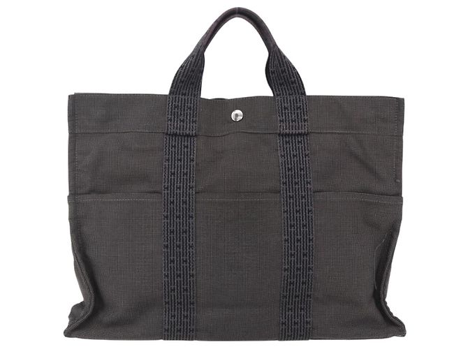 Hermès HERMES Handtasche Her Line MM aus grauem Canvas Auth 148658 Braun - Ansicht 2