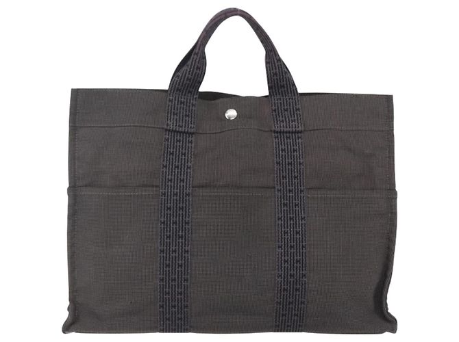 Hermès HERMES Handtasche Her Line MM aus grauem Canvas Auth 148658 Braun - Ansicht 3
