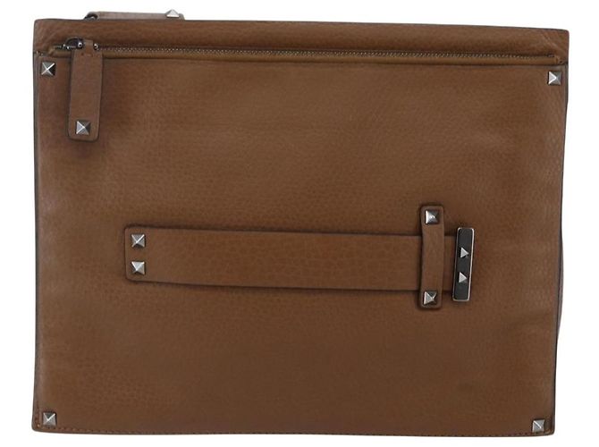 VALENTINO Borsa Clutch in Pelle Marrone Argento Autentica bs29681 - vista 13