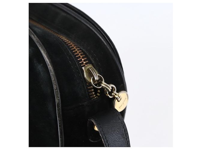 Borsa a Spalla Gancini in Camoscio Nero e Oro Auth BA7988 di Salvatore Ferragamo D'oro - vista 10
