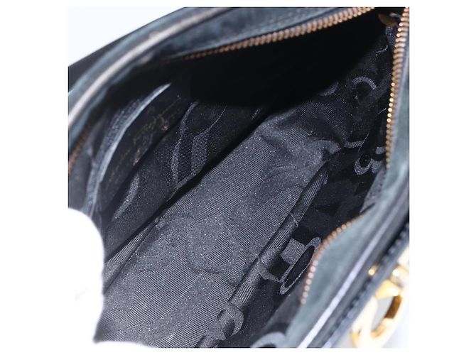 Borsa a Spalla Gancini in Camoscio Nero e Oro Auth BA7988 di Salvatore Ferragamo D'oro - vista 11