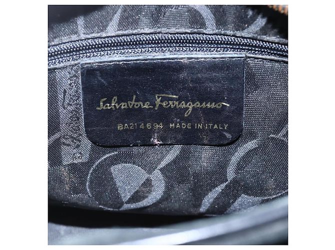 Borsa a Spalla Gancini in Camoscio Nero e Oro Auth BA7988 di Salvatore Ferragamo D'oro - vista 12
