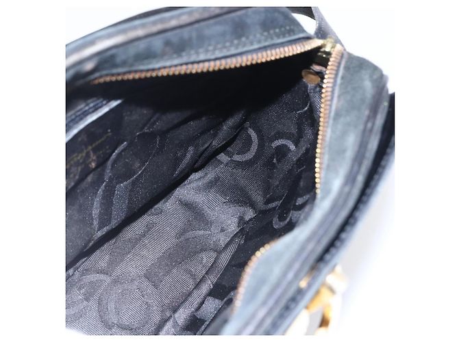 Borsa a Spalla Gancini in Camoscio Nero e Oro Auth BA7988 di Salvatore Ferragamo D'oro - vista 18