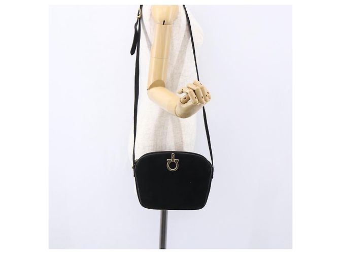 Borsa a Spalla Gancini in Camoscio Nero e Oro Auth BA7988 di Salvatore Ferragamo D'oro - vista 21