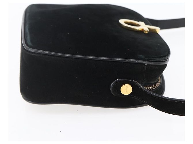 Borsa a Spalla Gancini in Camoscio Nero e Oro Auth BA7988 di Salvatore Ferragamo D'oro - vista 4