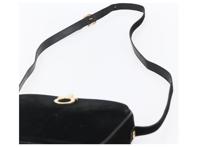 Borsa a Spalla Gancini in Camoscio Nero e Oro Auth BA7988 di Salvatore Ferragamo D'oro - vista 8