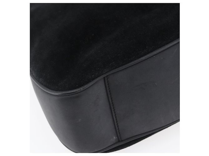 Borsa a Spalla Gucci in Pelle Scamosciata Nera e Oro Bamboo 001 1014 1577 Auth ep11269 Nero D'oro - vista 14