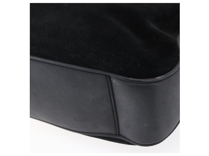 Borsa a Spalla Gucci in Pelle Scamosciata Nera e Oro Bamboo 001 1014 1577 Auth ep11269 Nero D'oro - vista 15
