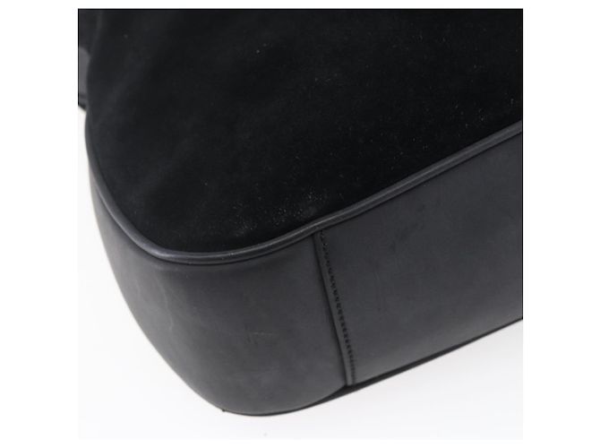 Borsa a Spalla Gucci in Pelle Scamosciata Nera e Oro Bamboo 001 1014 1577 Auth ep11269 Nero D'oro - vista 16