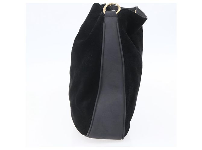 Borsa a Spalla Gucci in Pelle Scamosciata Nera e Oro Bamboo 001 1014 1577 Auth ep11269 Nero D'oro - vista 3