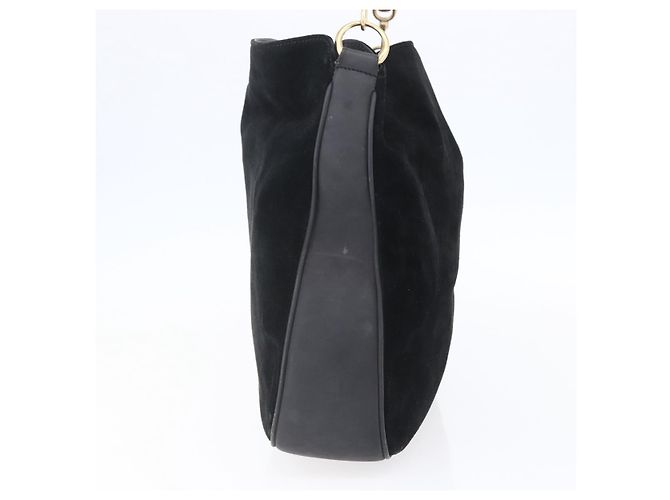 Borsa a Spalla Gucci in Pelle Scamosciata Nera e Oro Bamboo 001 1014 1577 Auth ep11269 Nero D'oro - vista 4