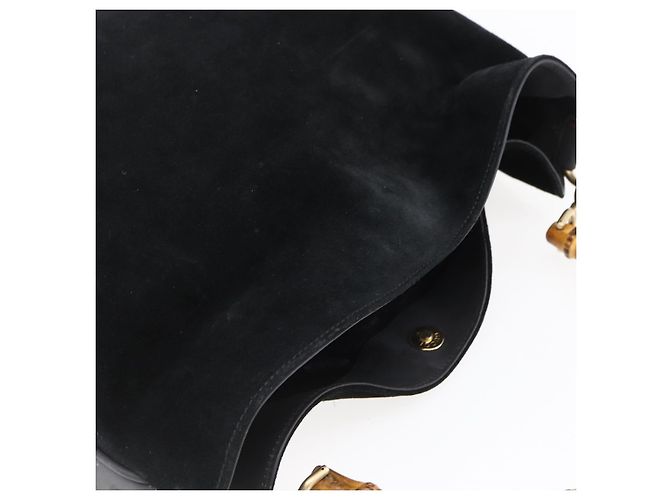 Borsa a Spalla Gucci in Pelle Scamosciata Nera e Oro Bamboo 001 1014 1577 Auth ep11269 Nero D'oro - vista 6