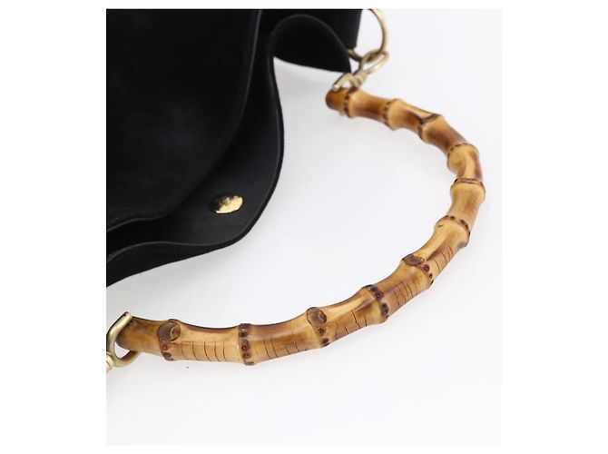 Borsa a Spalla Gucci in Pelle Scamosciata Nera e Oro Bamboo 001 1014 1577 Auth ep11269 Nero D'oro - vista 7