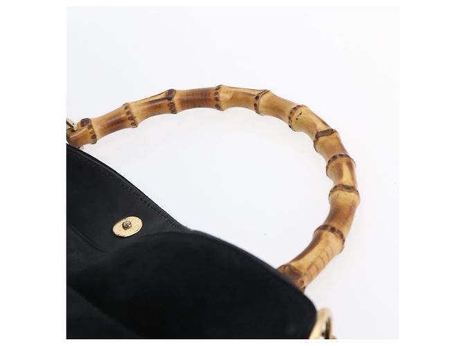 Borsa a Spalla Gucci in Pelle Scamosciata Nera e Oro Bamboo 001 1014 1577 Auth ep11269 Nero D'oro - vista 8