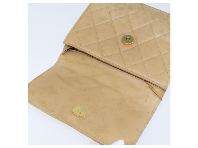 CHANEL Borsa a Spalla Matelassé in Pelle di Agnello Beige Oro CC Auth 149120 D'oro - vista 10