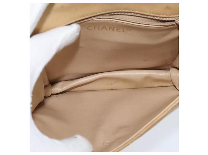 CHANEL Borsa a Spalla Matelassé in Pelle di Agnello Beige Oro CC Auth 149120 D'oro - vista 12