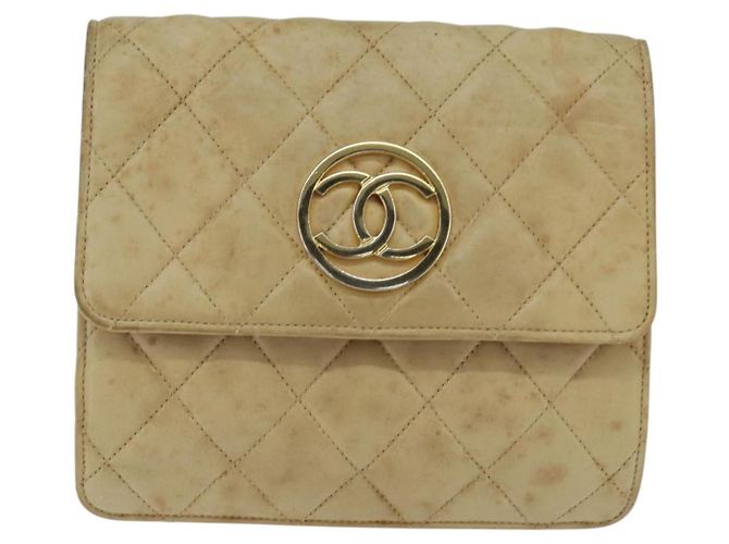 CHANEL Borsa a Spalla Matelassé in Pelle di Agnello Beige Oro CC Auth 149120 D'oro - vista 13