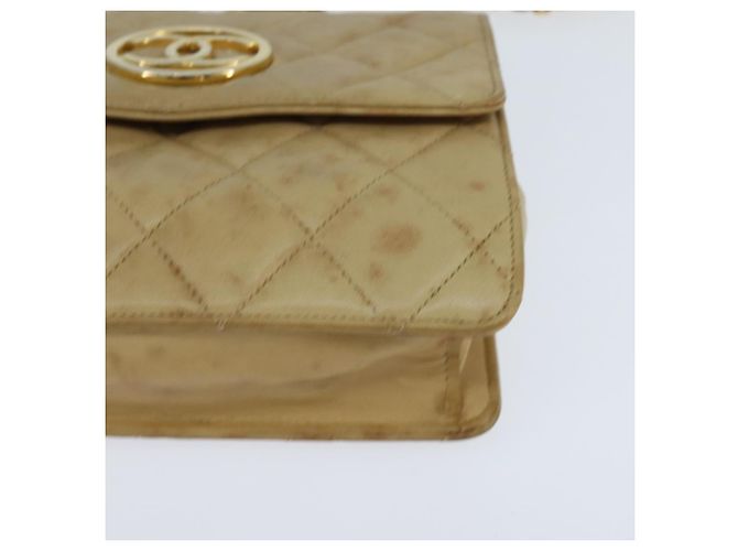 CHANEL Borsa a Spalla Matelassé in Pelle di Agnello Beige Oro CC Auth 149120 D'oro - vista 14